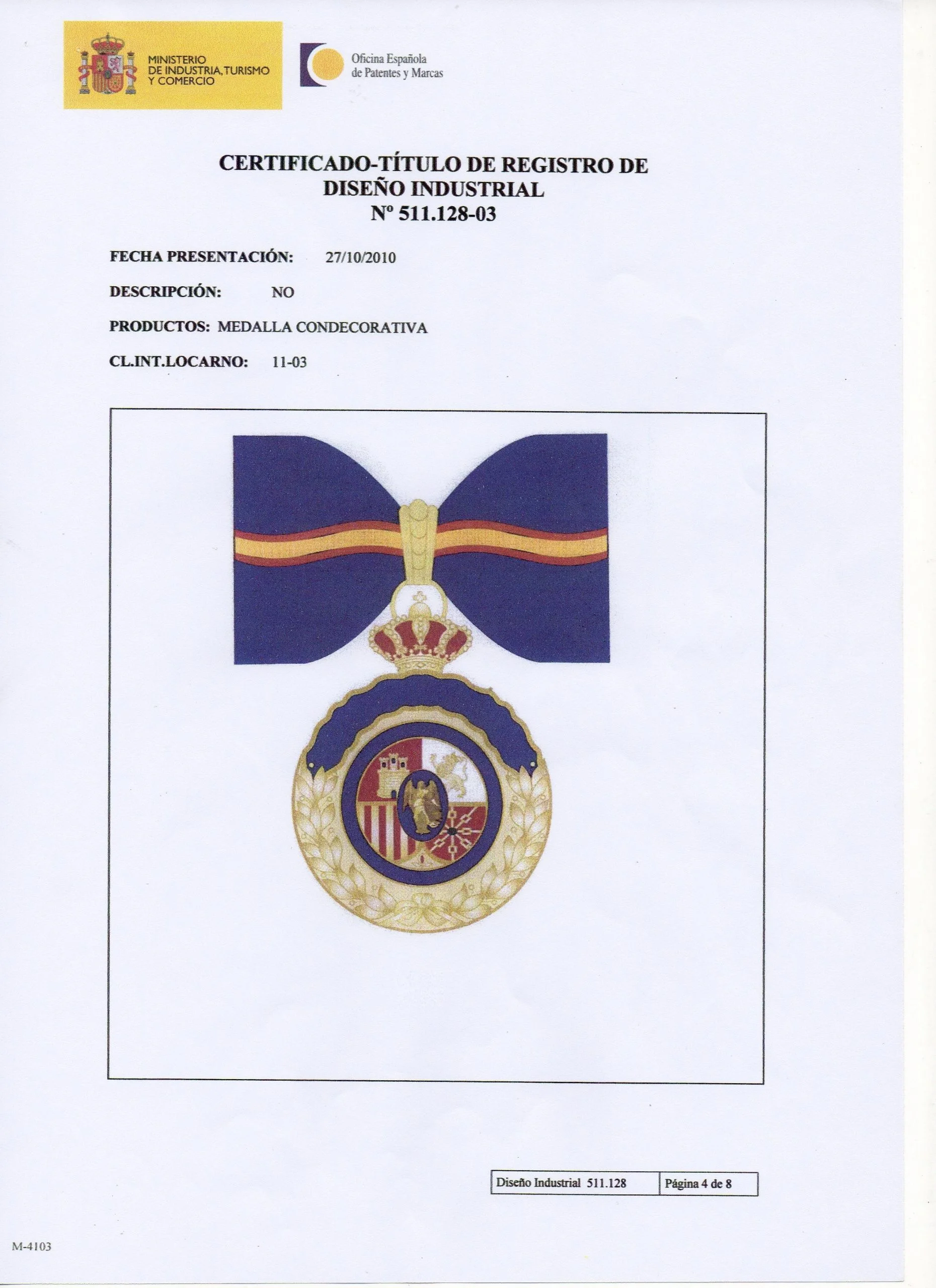 Certificado de registro del diseño de la encomienda